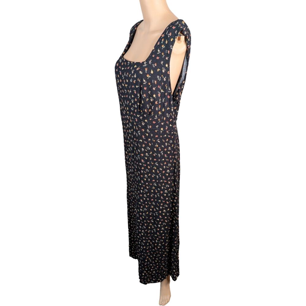 Vintage 90s Rabbit Rabbit Rabbit Botanical Crinkle Rayon Midi Dress L/XL - Picture 4 of 7